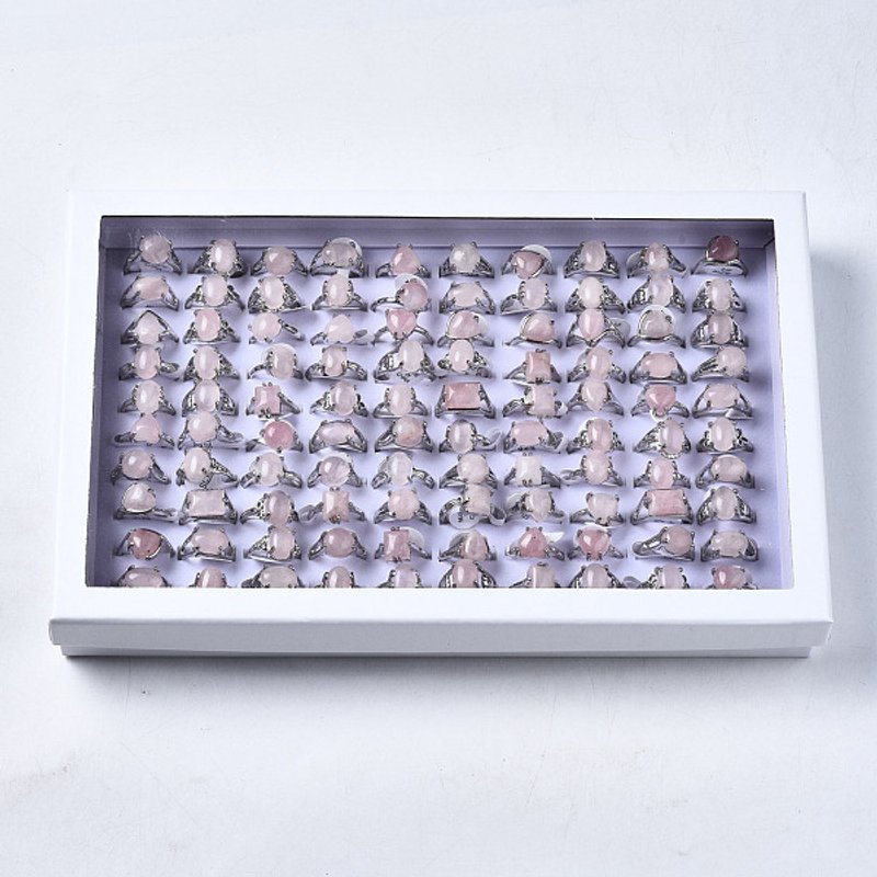 Anneaux en Quartz Rose Naturel avec Trouvailles en Alliage, Tailles et Formes Variées — Bijoux fantaisie