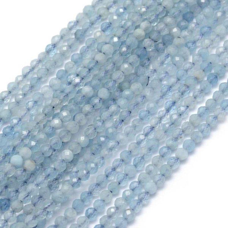 Brins de Perles d'Aigue-Marine Naturelle, Ronde, Grade A, Facettée, 2mm — Perles à bijoux