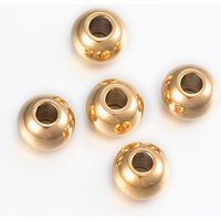 Perles rondes en acier inoxydable 304 plaqué ionique, dorées, 6x5mm — Perles à bijoux