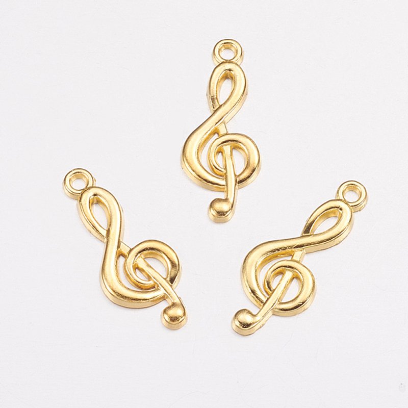 Pendentifs en alliage de style tibétain en forme de clé de sol - Sans cadmium, doré — Breloques et pendentifs