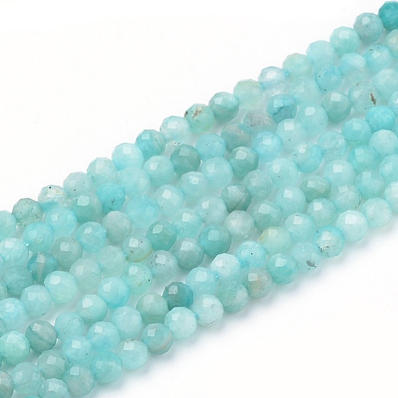 Brins de perles d'amazonite naturelle, facettées, rondes, 3-3.5mm, 15.16 pouces — Perles à bijoux