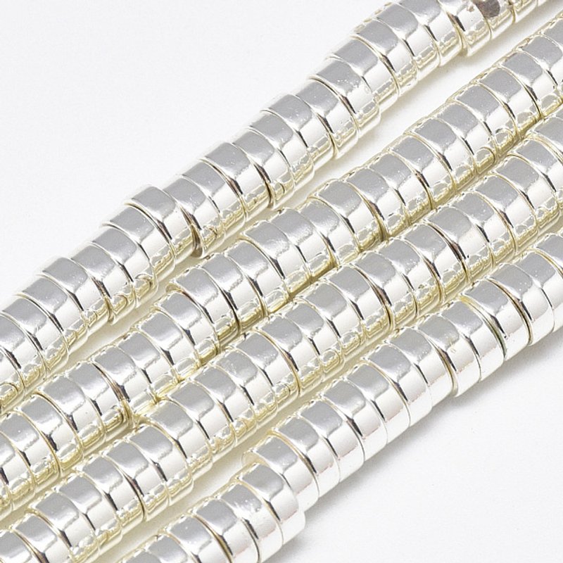 Electroplate Non-magnetic Synthetic Hematite Beads Strands, Silver Plated — Jewelry Beads