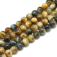 Brins de perles en œil de tigre naturel Dream, teintées, rondes, dorées — Perles à bijoux