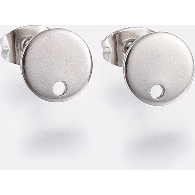 304 Stainless Steel Stud Earring Findings with Loop and Flat Plate — Jewelry Findings