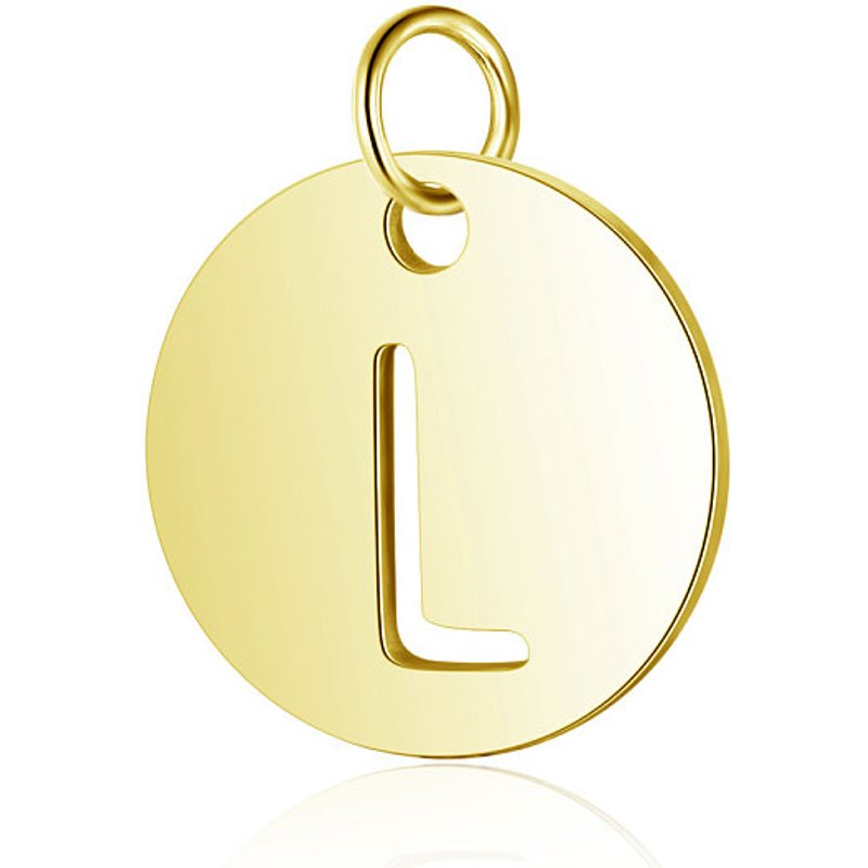 304 Stainless Steel Flat Round Charms with Letter L, Golden — Charms & Pendants