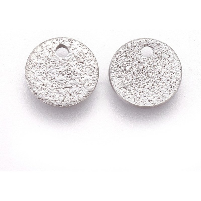 Breloques rondes texturées en acier inoxydable 304, non ternissables 8x1mm — Breloques et pendentifs