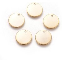 304 Stainless Steel Golden Flat Round Charms, Stamping Blank Tag