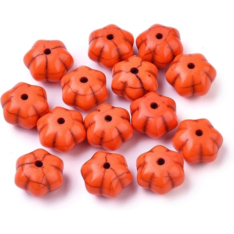 Perles de turquoise synthétique teintées, thème automnal, orange rouge — Perles à bijoux