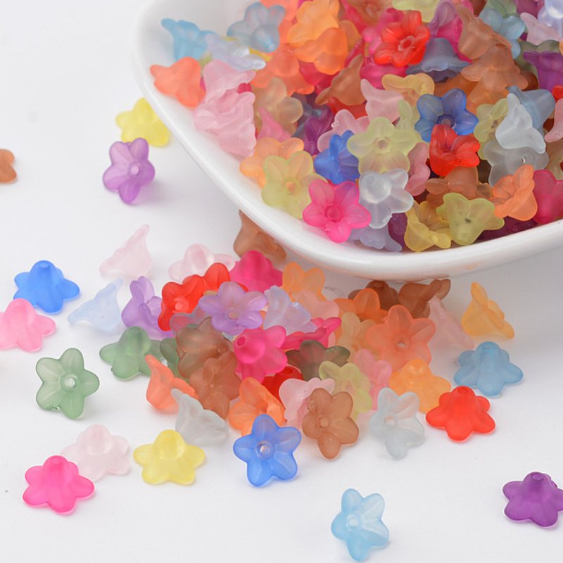 Perles Acryliques Transparentes en Fleur, Givrées, Couleurs Mélangées, 10x5mm — Perles à bijoux
