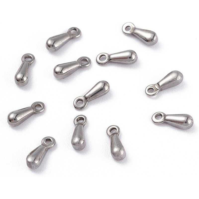 304 Stainless Steel Teardrop Charms with Chain Extender — Charms & Pendants