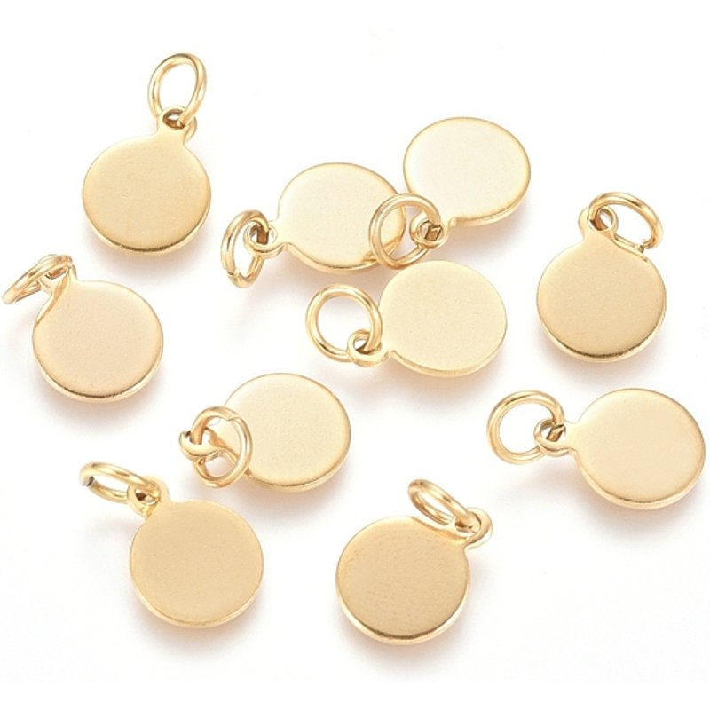 Charm en acier inoxydable 304 avec placage ionique, étiquette ronde plate — Breloques et pendentifs