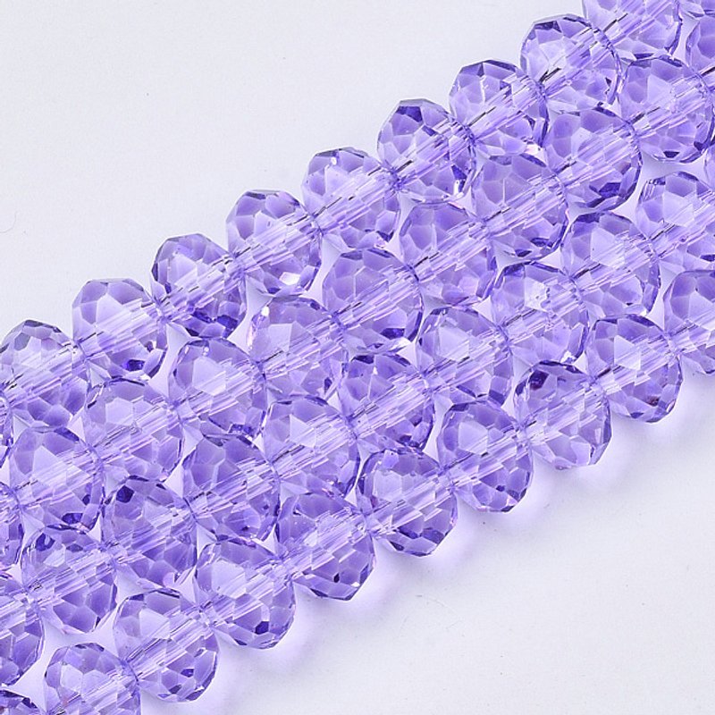 Brins de perles en verre peint à cuire, rondelle facettée, lilas — Perles à bijoux