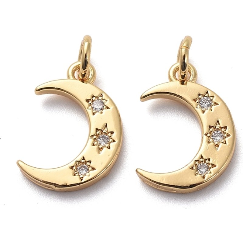 Brass Micro Pave Clear Cubic Zirconia Moon and Star Charms — Charms & Pendants