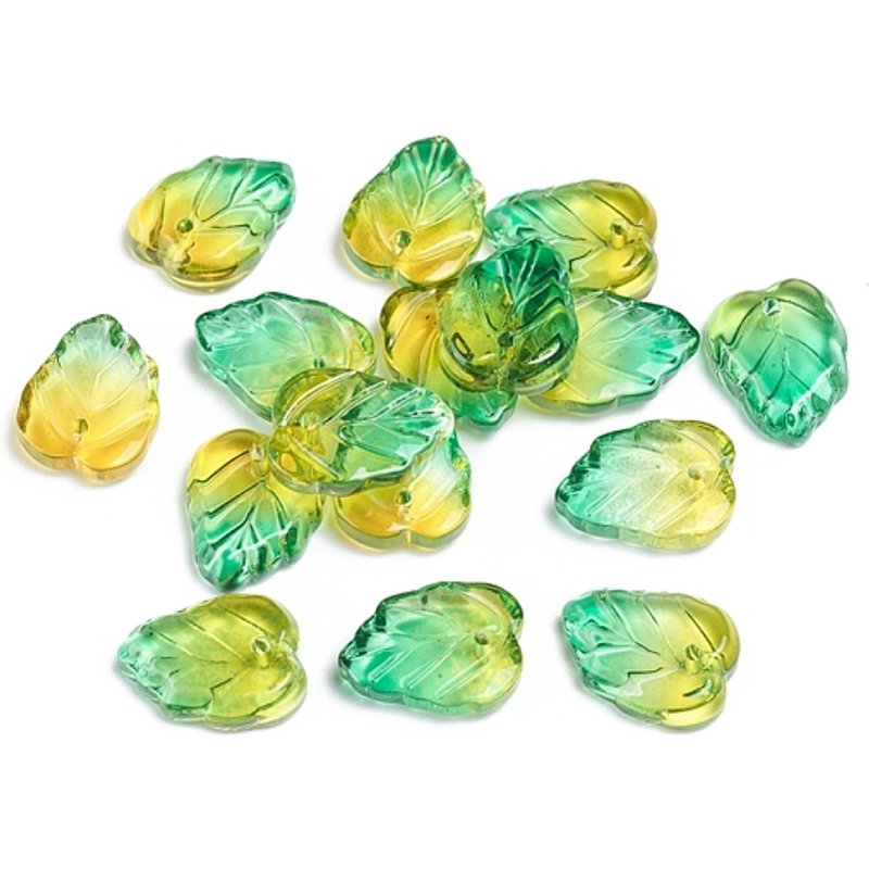 Charm en verre transparent bicolore, feuille verte et jaune — Breloques et pendentifs
