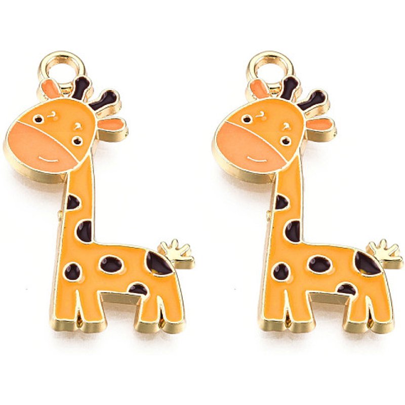 Alloy Enamel Giraffe Pendant in Light Gold and Orange — Charms & Pendants