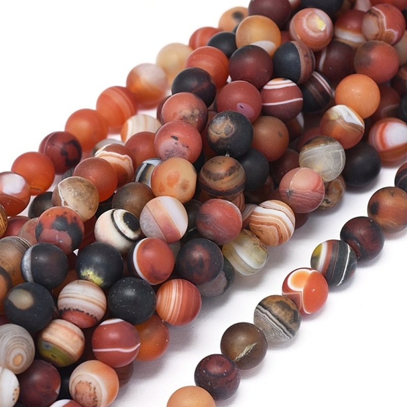 Fil de perles d'agate bandée naturelle, givrée, ronde, 8-8.5mm — Perles à bijoux
