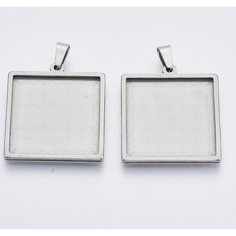 Non-Tarnish 304 Stainless Steel Square Cabochon Connector Settings — Jewelry Findings