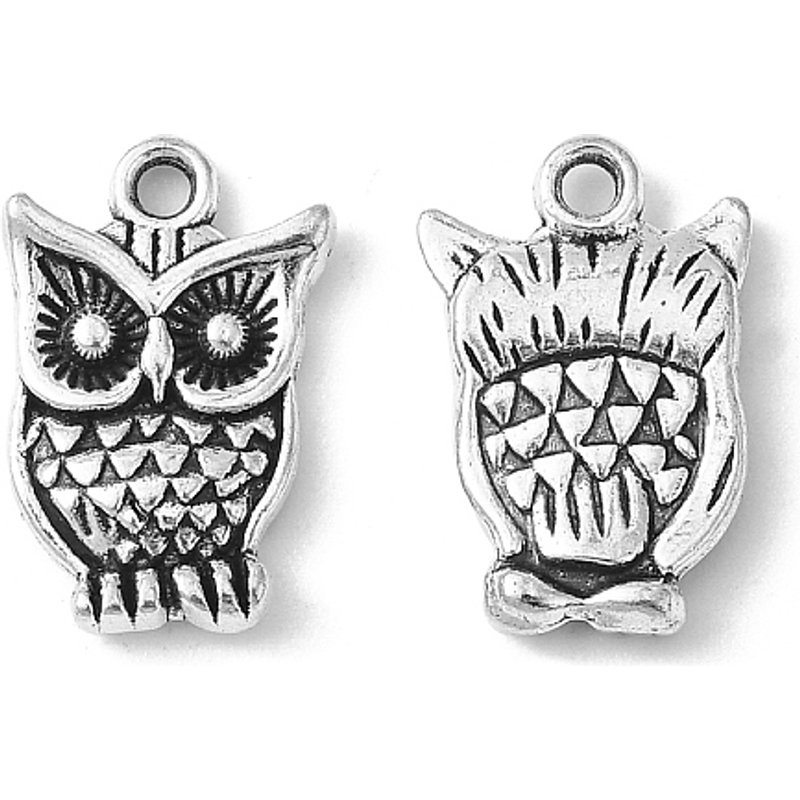 Pendentif Hibou en Zinc de Style Tibétain en Couleur Argent Antique — Breloques et pendentifs