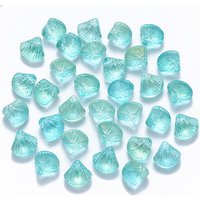 Perles en verre transparent turquoise avec paillettes, forme en coquille — Perles à bijoux