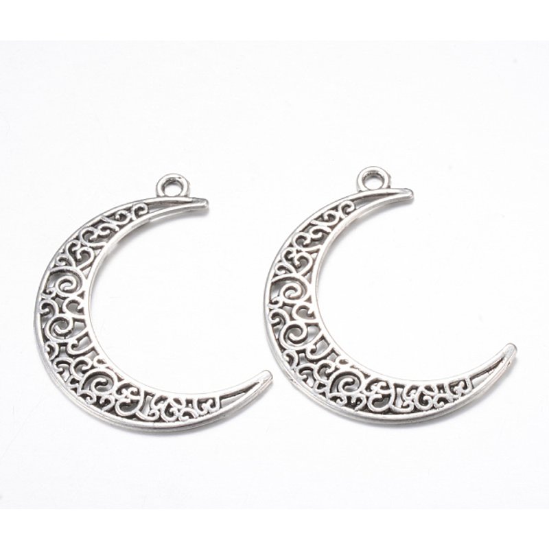Tibetan Style Crescent Moon Alloy Pendant, Antique Silver — Charms & Pendants