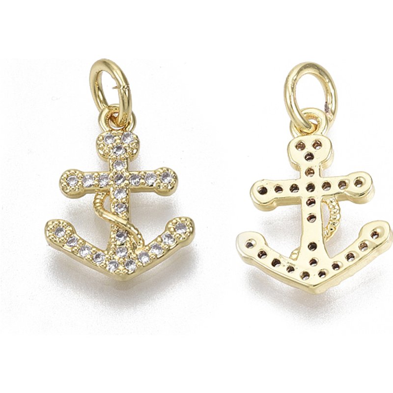 Brass Micro Pave Cubic Zirconia Anchor Charm with Jump Ring — Charms & Pendants