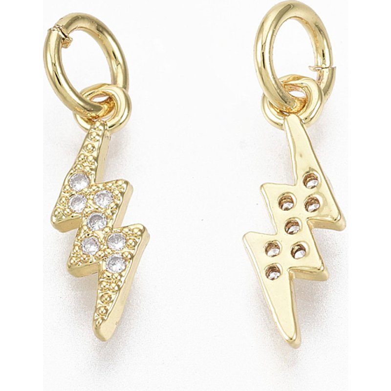 Brass Micro Pave Cubic Zirconia Lightning Charm with Jump Ring — Charms & Pendants