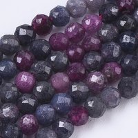 Brins de Perles de Rubis et Saphirs Naturels, Facettés, Ronds, 3mm — Perles à bijoux