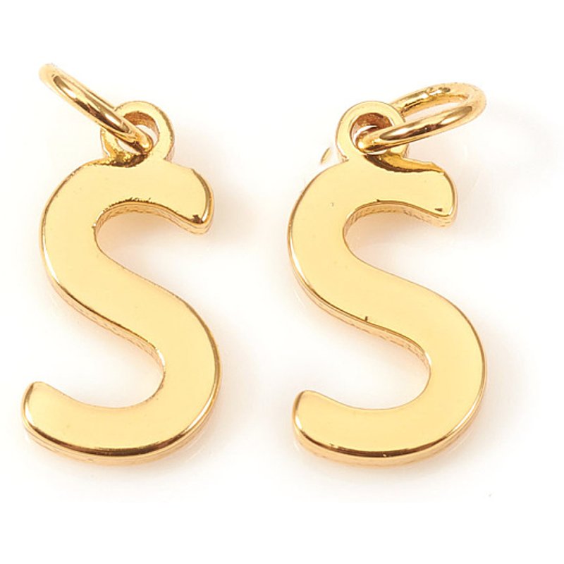 Brass Charms with Jump Rings, 18K Gold Plated Letter S — Charms & Pendants