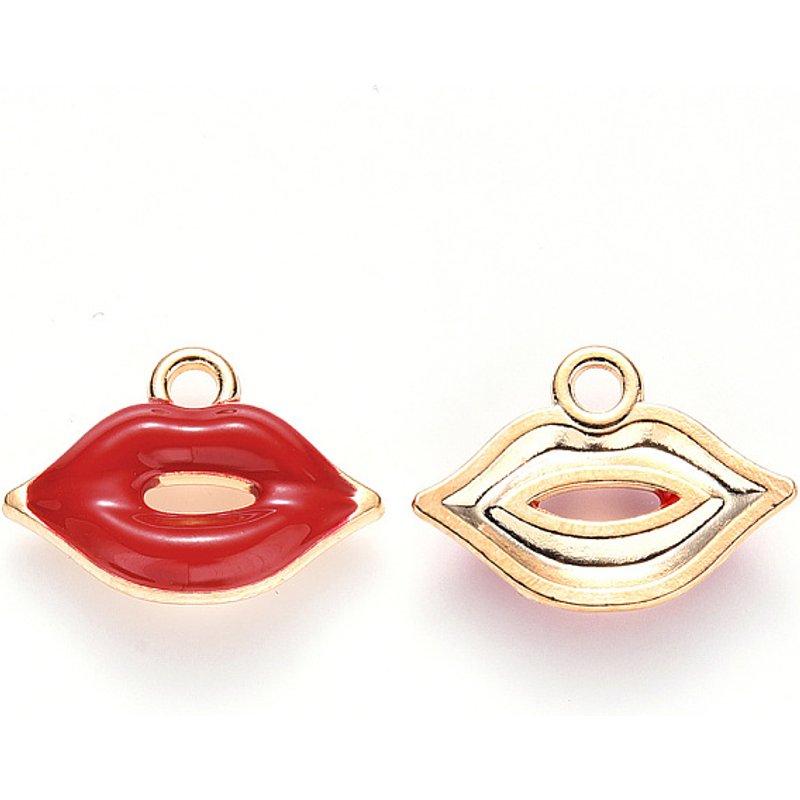 Pendentif en Émail en Alliage en Forme de Lèvres en Or Clair et Rouge — Breloques et pendentifs