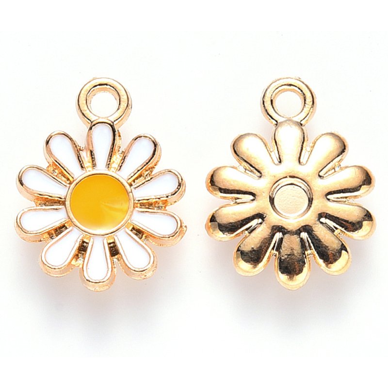 Charm en Émail en Alliage, Fleur en Or Clair et Blanc — Breloques et pendentifs