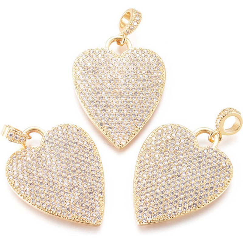 Brass Micro Pave Cubic Zirconia Heart Pendant with Tube Bails — Charms & Pendants