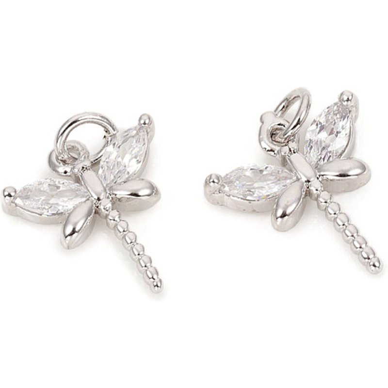 Brass Micro Pave Cubic Zirconia Dragonfly Charm with Jump Rings — Charms & Pendants
