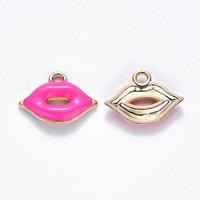 Alloy Enamel Makeup Pendant - Lip Shape in Light Gold and Deep Pink — Charms & Pendants