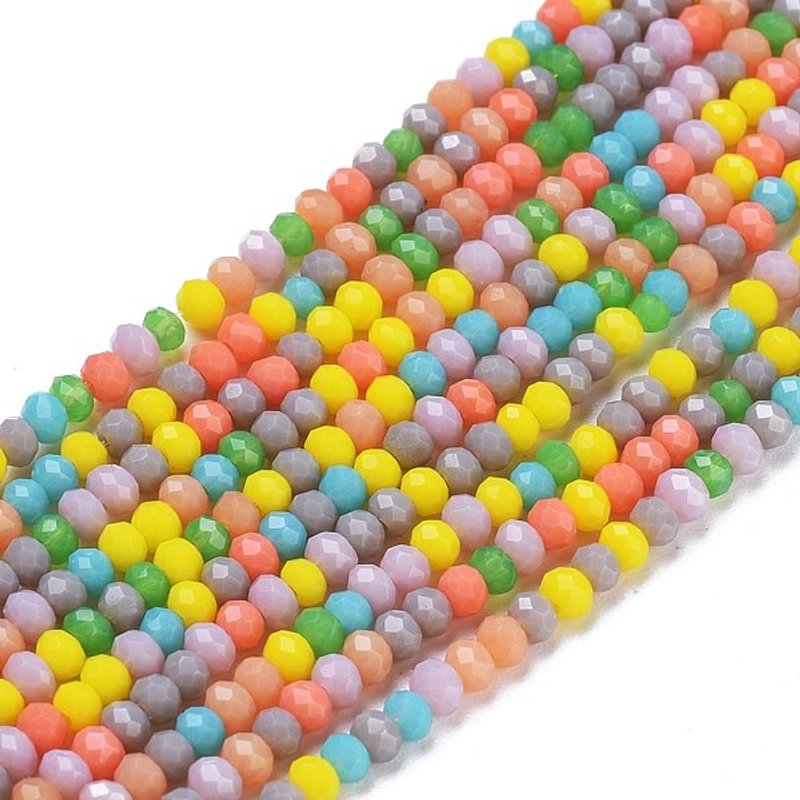 Fils de perles en verre opaque, facettées, rondelles, couleurs mélangées — Perles à bijoux