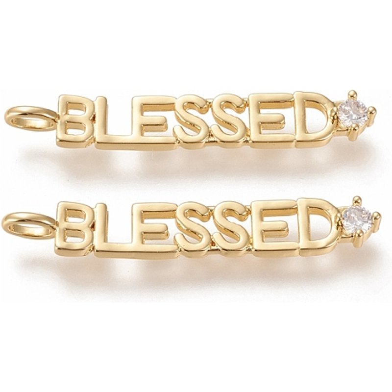 Brass Micro Pave Clear Cubic Zirconia Pendant, Blessed, 18K Gold Plated — Charms & Pendants