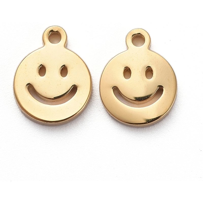 Ion Plating 304 Stainless Steel Charms, Flat Round with Smile — Charms & Pendants