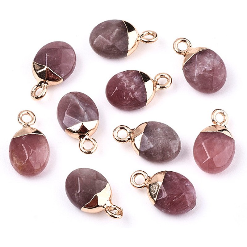 Natural Strawberry Quartz Charms with Gold Plating and Iron Loop — Charms & Pendants