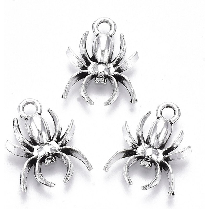 Pendentif en alliage style tibétain, araignée, argent antique, sans plomb ni cadmium — Breloques et pendentifs