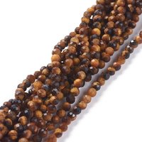 Brins de perles en œil de tigre jaune naturel, ronds et facettés, 3mm — Perles à bijoux