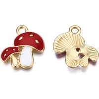 Pendentif en Émail Double Champignon Thème Automnal en Or Clair et Rouge