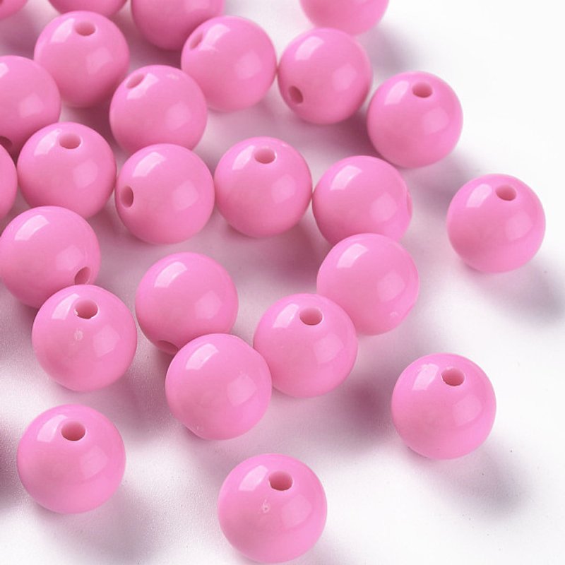 Perles Acryliques Opaques Rondes, Rose Foncé, 12x11mm, 566pcs/500g — Perles à bijoux