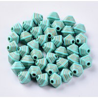 Acrylic Bicone Beads with Golden Metal Enlace, Dark Turquoise