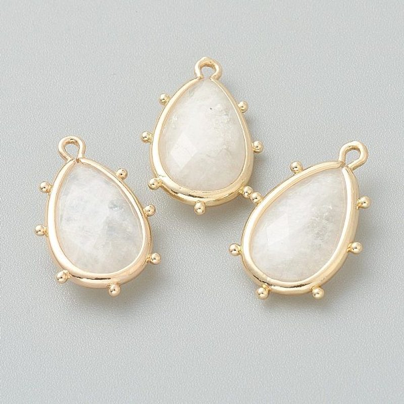 Natural White Moonstone Teardrop Pendants with Brass Edge — Charms & Pendants