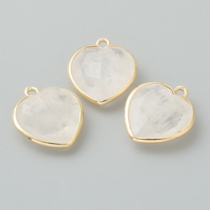 Natural Quartz Crystal Heart Pendants with Golden Brass Edge — Charms & Pendants