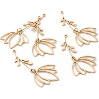 Pendentif en Acier Inoxydable 201 avec Anneaux de Saut, Fleur, Doré — Breloques et pendentifs