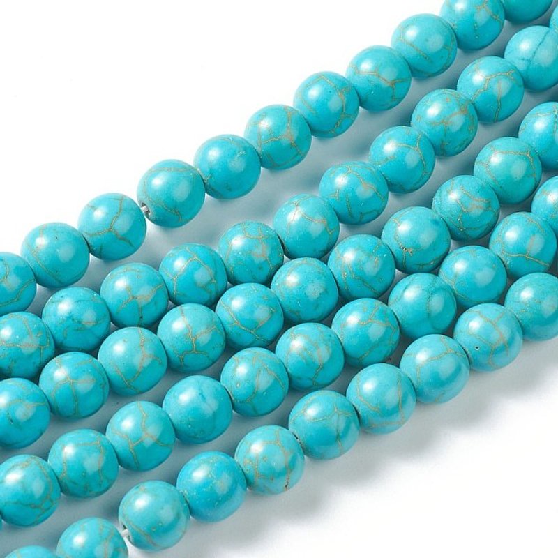 Fils de perles en turquoise synthétique, teintées, rondes, cyan foncé, 6mm — Perles à bijoux