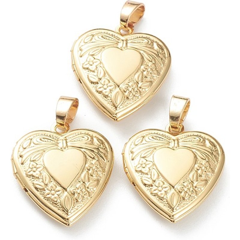 Pendentif en laiton, cœur avec nœud, plaqué or 18K — Breloques et pendentifs