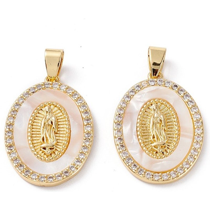 Brass Micro Pave Clear Cubic Zirconia Lady of Guadalupe Pendant — Charms & Pendants
