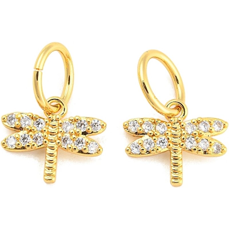 Charm en laiton micro pavé dragonfly avec anneau, plaqué or 18K — Breloques et pendentifs
