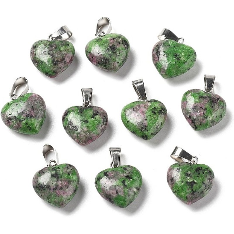 Natural Ruby in Zoisite Heart Pendants with Platinum Brass Loops — Charms & Pendants